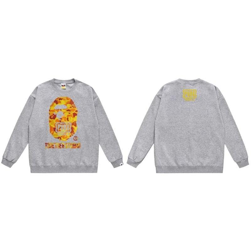 BAPE-Style Heavyweight Cotton Crewneck Sweatshirt Mens Oversized Streetwear Pullover Fall