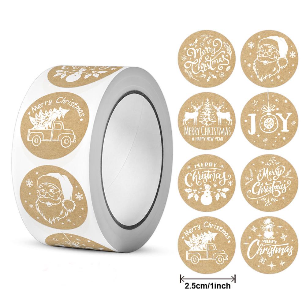 100-500pcs Kraft Paper Christmas Stickers New Year Thank You Stickers Christmas Decoration For Card Gift Box Package 1inch