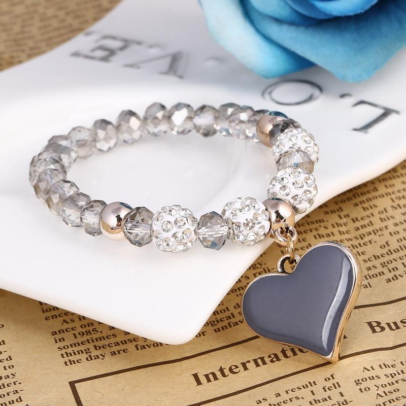 1pc Simple Crystal Bracelet For Men Women Hip-Hop Friend Student Accessories Black Peach Heart Pendant Bracelet Jewelry