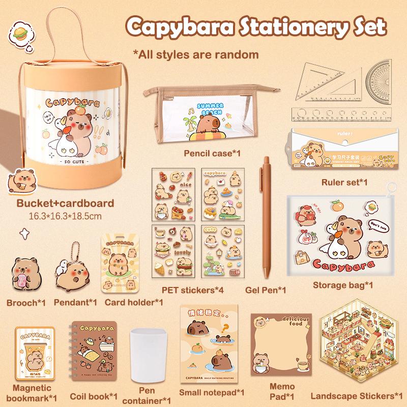 1 комплект подарочной коробки большой емкости с изображением капибары, набор канцелярских принадлежностей для студентов, милый портативный набор канцелярских принадлежностей для студентов, обильные призовые подарки