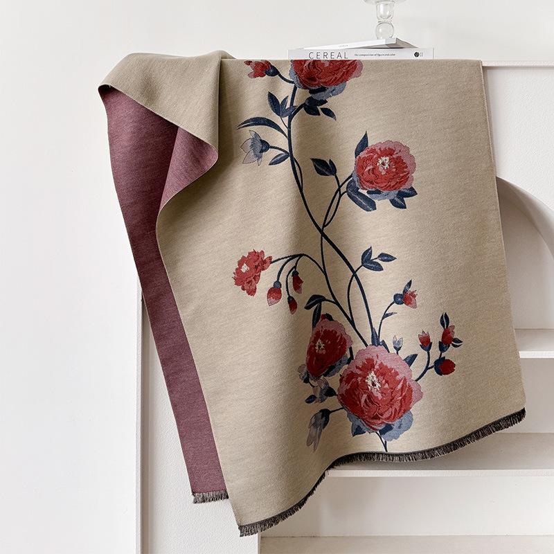 Girl Style Mori Contrasting Colors Double-sided Imitation Cashmere Scarf Winter High-end Warm Shawl