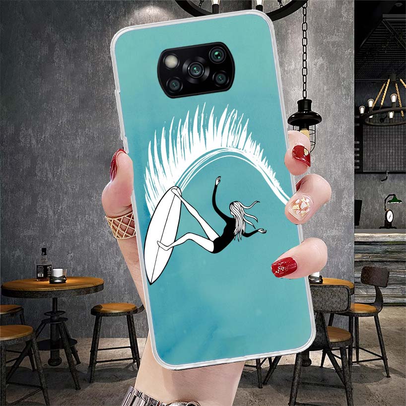 Surfboard Surfing Surf Girl Summer Soft Phone Case For Xiaomi Redmi 15C 15 13C 13 Poco X5 X6 X7 F7 Ultra M7 12C 12 10 10C 9C 9A