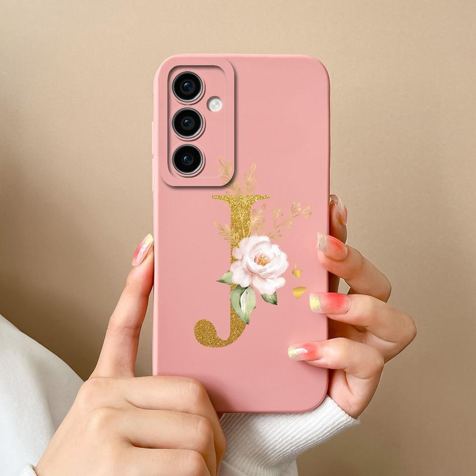 For Samsung Galaxy A35 F15 S24+ A15 S24 Ultra M15 A55 Back Cover Popular Flower Letters Cases Screen Protector Anti Drop Luxury Phone Bags For Samsung