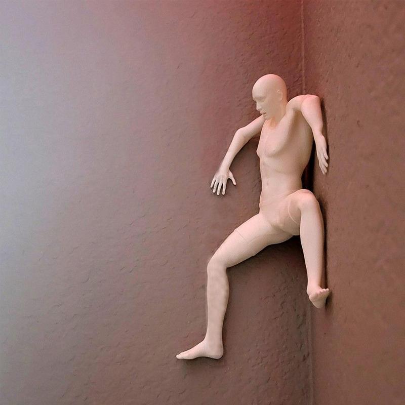 Creative Figurine Wall Decor 3D Modern Adhesive Climbing Man Statue Sculpture Home Office Wall Art Ornament Climbing Enthusiasts