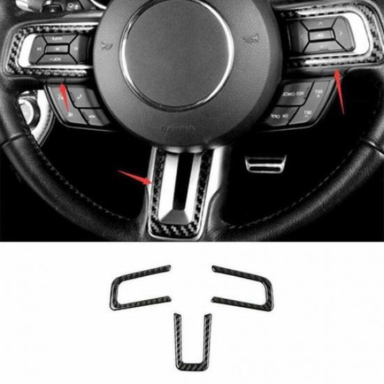 Fit For Ford Mustang 2015- Carbon Fiber Steering Wheel Cover Panel Trim 3PCS