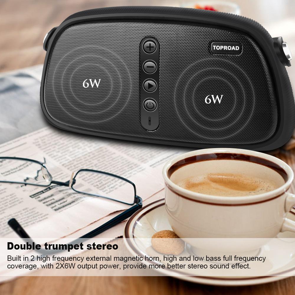 TOPROAD Портативный Bluetooth-динамик 12 Вт, беспроводной 3D-стереозвук, поддержка басов, FM-радио, AUX USB