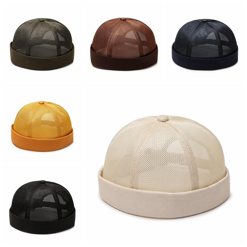 Unisex Mesh Skullcap Sailor Hat Breathable Hip Hop Rolled Cuff Brimless Beanie Cap Casual Outdoor