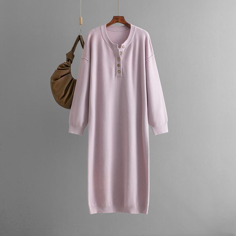 Women's Long Sleeve Button V Neck Oversized Dress Casual Loose Fit Waffle Knit Fall Midi Sweater Dress Trendy Outfits Solid Color Dress for Women