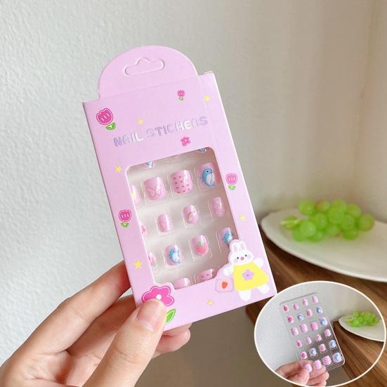 24Pcs Kids Fake Nail Kawaii Kids Fake Nail Art Stickers Set Creative DIY Nail Kit for Nail Decorations