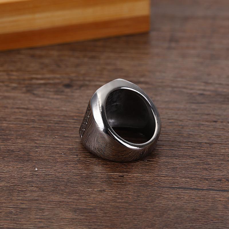 Eagle Ring Men's Titanium Steel Silver Black Retro Stainless Steel Ring Square Animal Ring