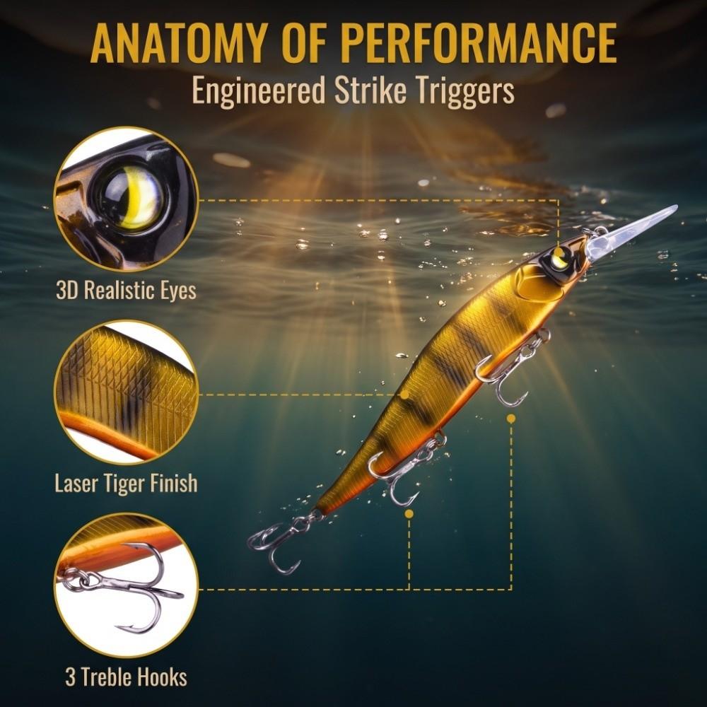 with 3 Treble Hooks Minnow Lure with 3D Eyes Jerkbait Fishing Lure  For Bass Fishing