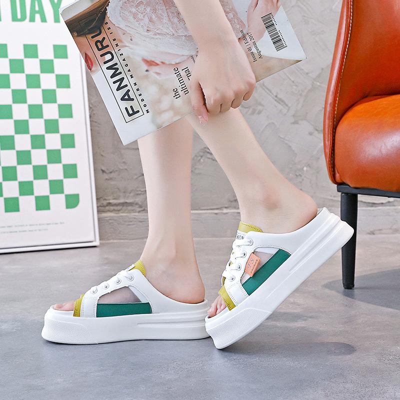 Полуприцепные белые туфли для женщин, которые можно носить на улице летом 2024 года, новые повседневные туфли на толстой подошве с усиленным ленивым эффектом ухода для женщин 707