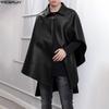 Men Autumn Winter PU Leather Cloaks Casual Loose Warm Cape Coats