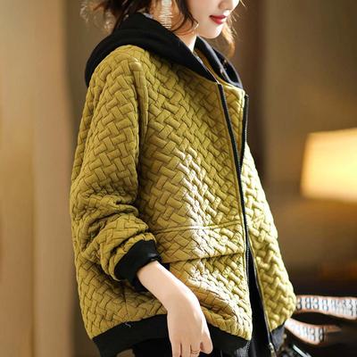 Хлопковая куртка большого размера на осень с капюшоном, свободный повседневный спортивный свитер, тонкая теплая однотонная куртка