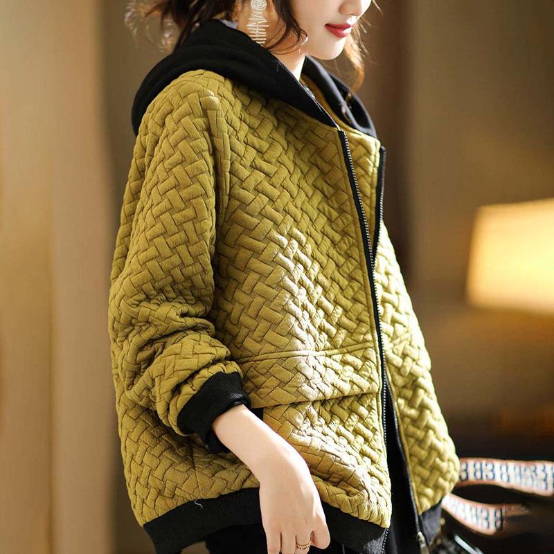 Весна Осень Большой размер Удобная Женская Короткая Повседневная Дышащая Верхняя одежда Свободная Куртка с капюшоном