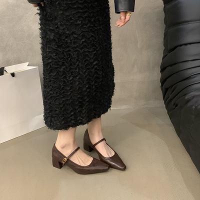 Французские толстые вечерние туфли на толстом каблуке, женские туфли для отдыха на природе 2024 года, новые осенне-зимние универсальные туфли Мэри Джейн с неглубоким носком