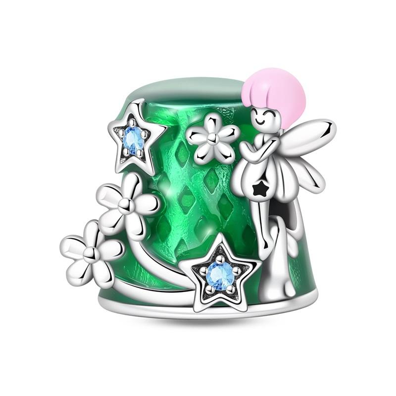 925 Silver Green St Patricks Clover Pendant DIY Charm Beads for Bangle Charms Bracelet Women Jewelry
