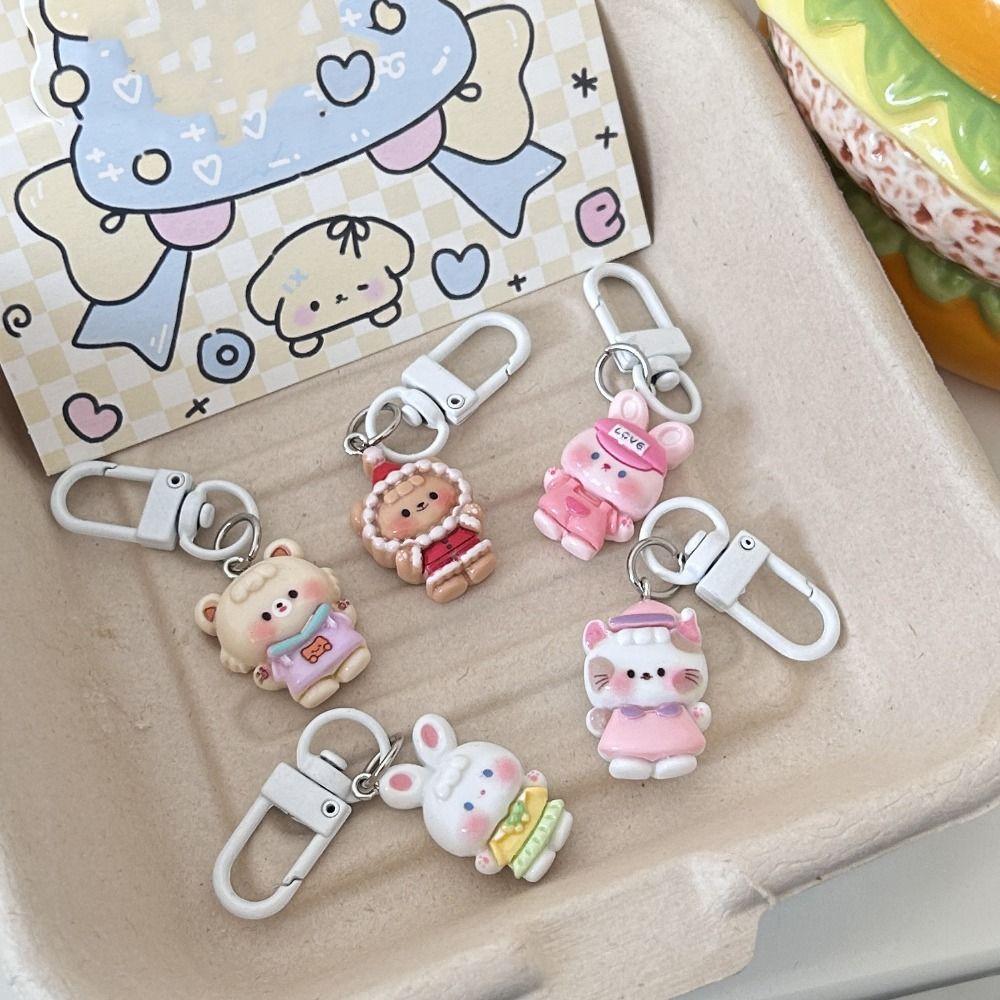 Брелок для ключей в виде куклы-кролика из смолы, подвеска в виде животного-медведя, милый забавный брелок для ключей в виде кошки, небольшие подарки