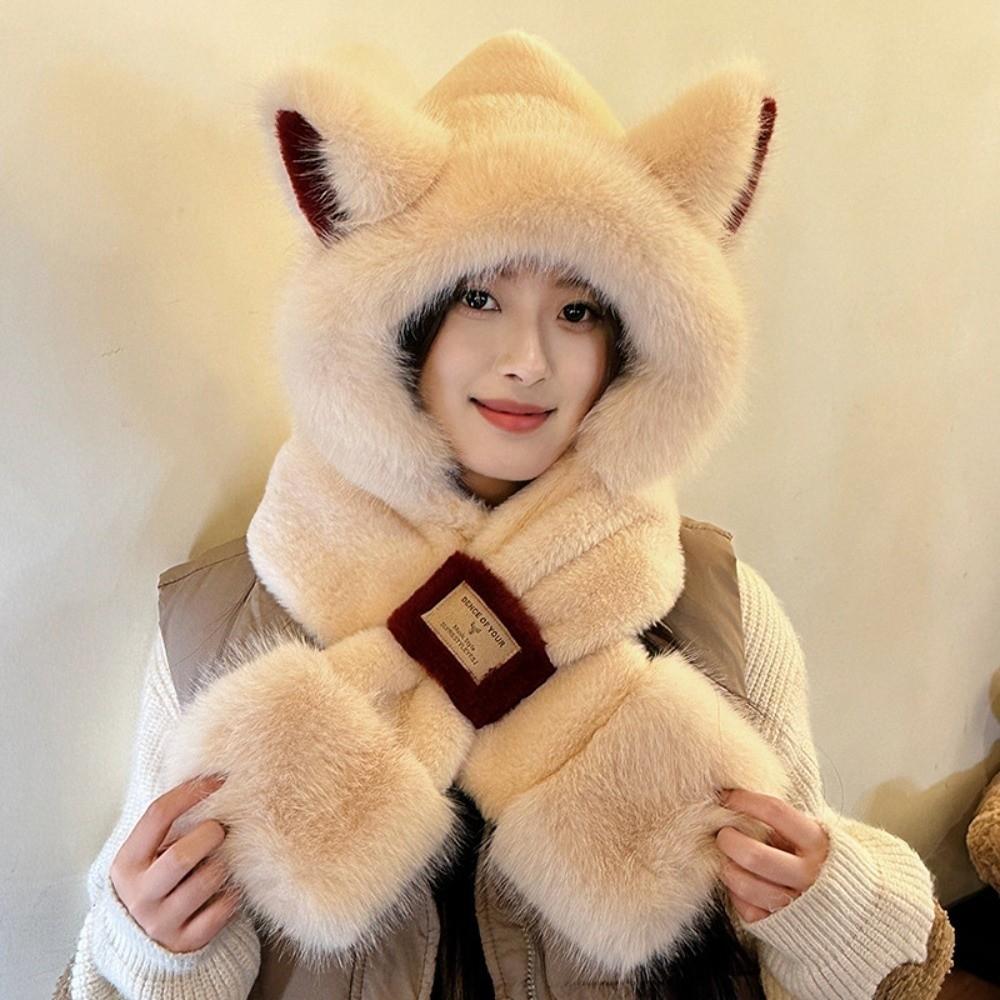 Cartoon Animal Ear Scarf Hat 2 IN 1 Ear Protection Cap Lei Feng Cap Winter Plush Hat Outdoor