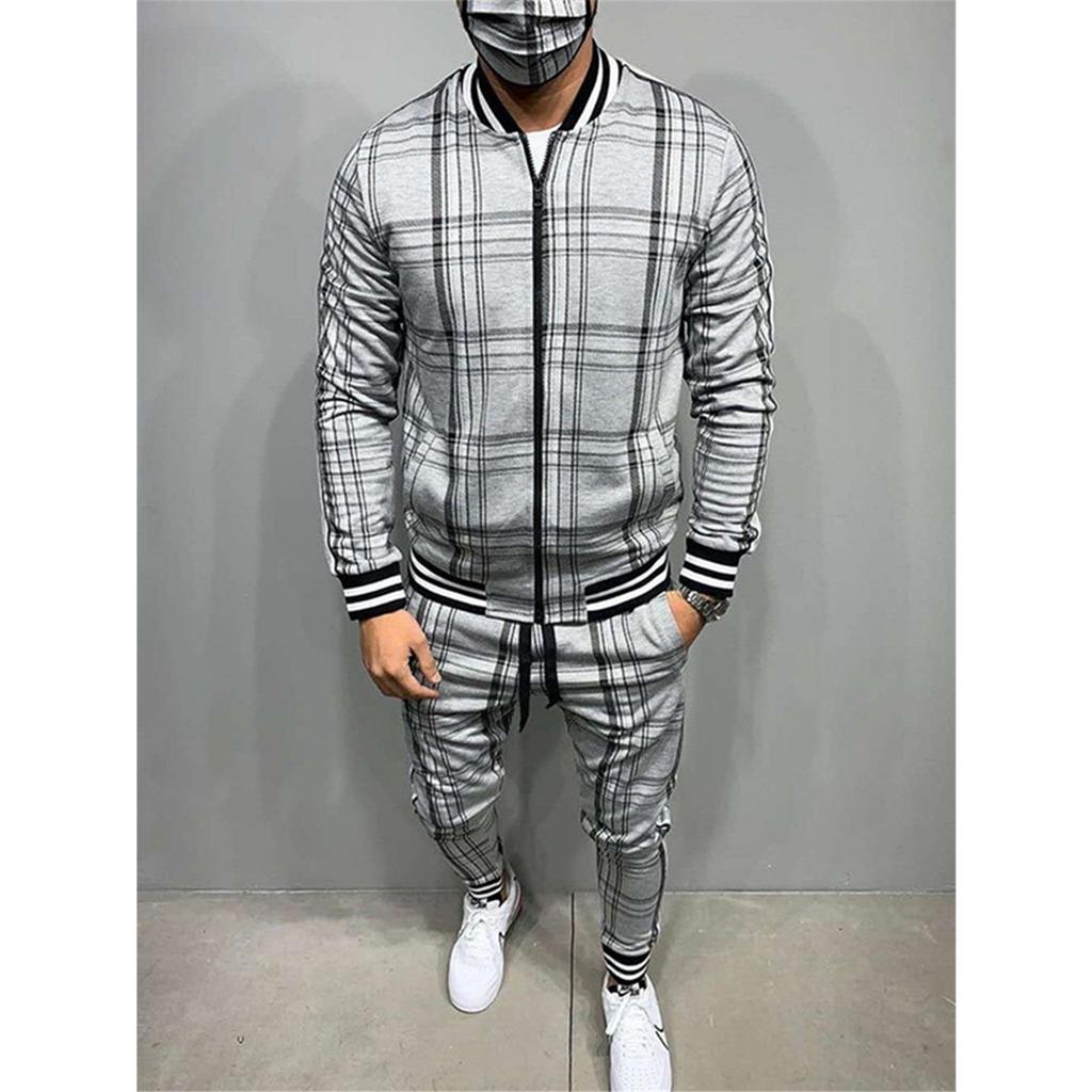 Zipper Set Colorful Plaid Men Casual Autumn Tracksuit Set Male Sweatshirt Pocket Fashion Jackets Men Tracksuit Sets Mens Set