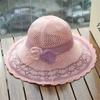 (One Size, Pink) Women Summer Knit Sun Hat Breathable Crochet Flower Wide Brim Sun Protection Fisherman Cap