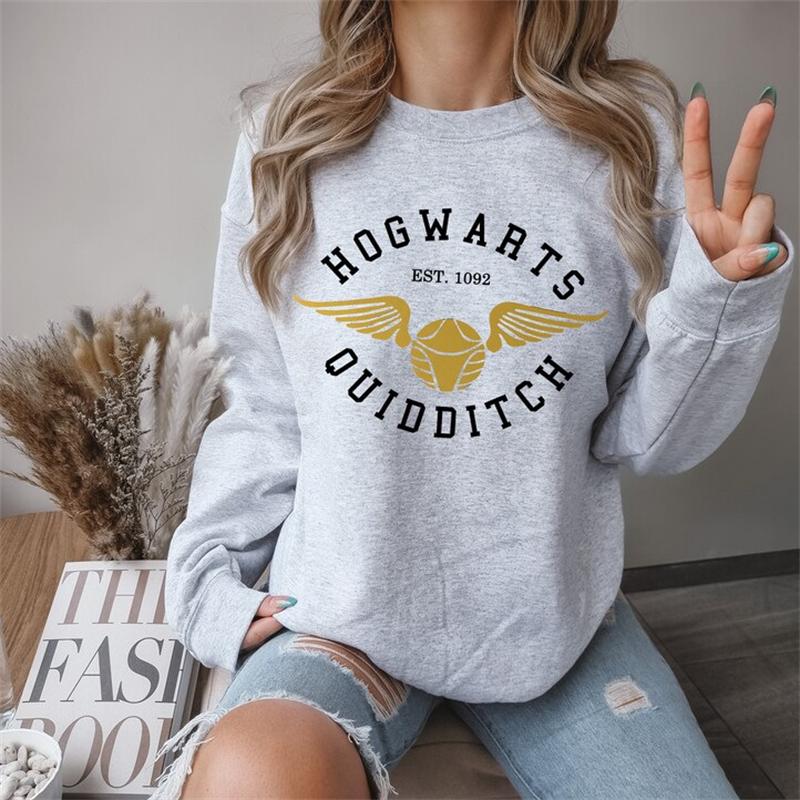 New Arrival Women's Crew Neck Sweatshirt Letter Print Round Neck Pullover Hoodie HOGWARTS EST.1092 Fashionable Streetwear
