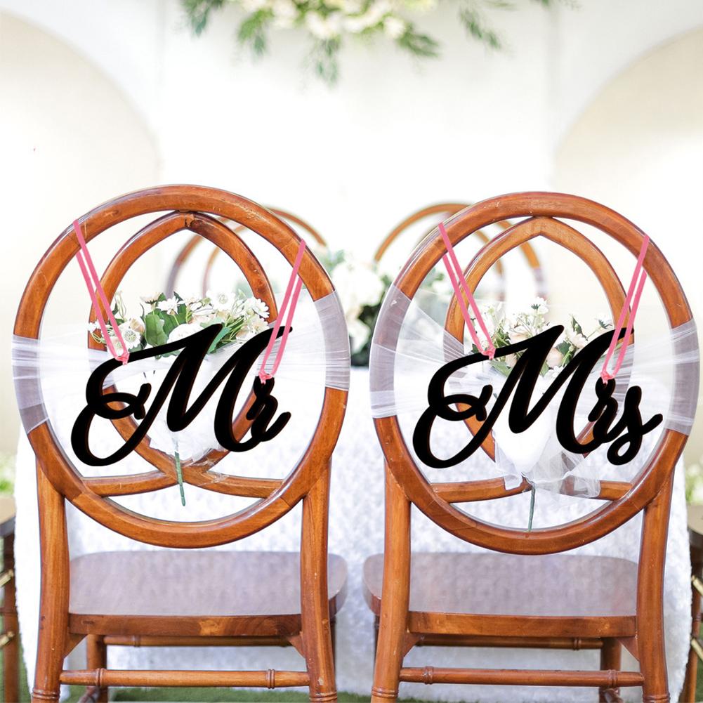 1 Pair Wooden Chair Signs Mr Mrs Chair Back Hanging Pendant With Ribbon Chair Decor For Wedding Decorations