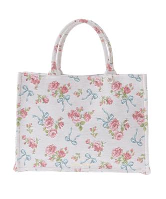 Квадратная сумка-тоут из гобелена с розовой лентой, женская, молочно-белая