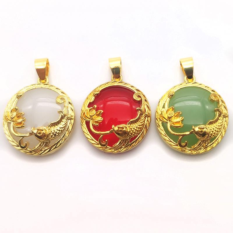 Позолоченное нефритовое ожерелье с подвеской Pixiu & Guanyin Buddha