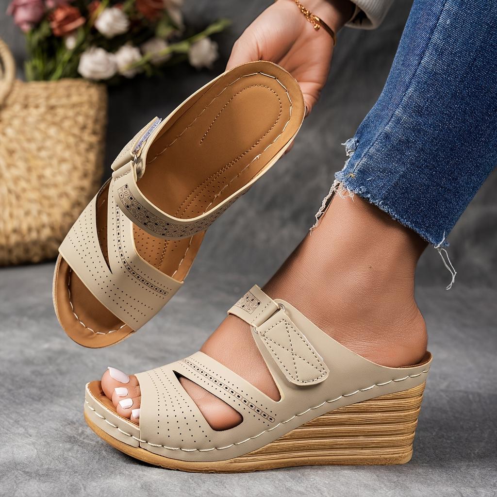 Ladies' Fashion Slope Heel Sandals - Casual Open Toed, Thick Bottom, Breathable PU Coverage, Suitable for All Seasons, Ladies' Sandals