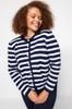 Women's Fashion Stylish Plus Size Cardigan Navy Blue Striped Knitwear Cardigan