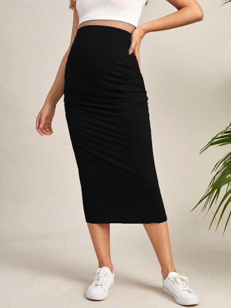 Однотонная юбка для беременных с высокой талией - Модный европейский и американский стиль