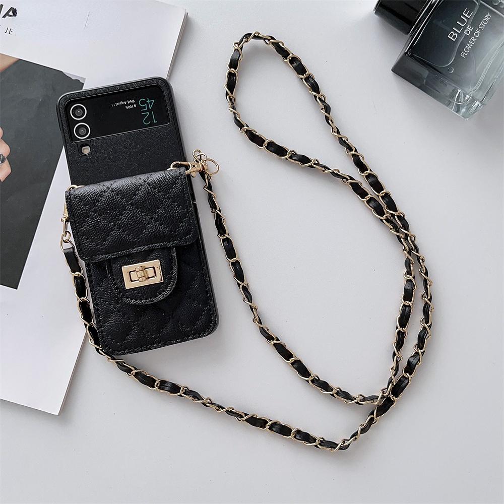 Кожаный чехол для карты с ремешком через плечо для телефона Samsung Galaxy Z Flip 3 Flip 4 Z Flip4 Flip3 5g, милый защитный чехол-цепочка