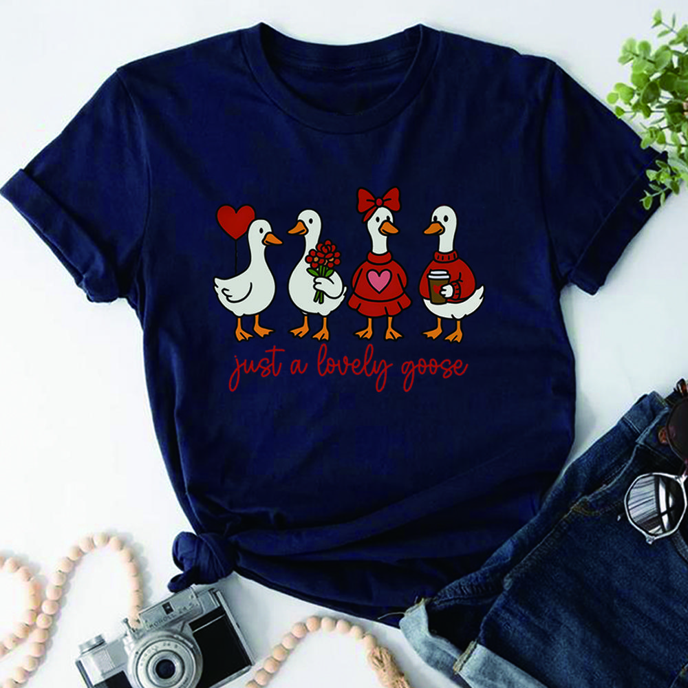 Cute Lovely Goose Coquette Tshirt Valentine Goose Shirt Duck Valentines Shirts Silly Goose Shirts Unisex Short Sleeves Tops