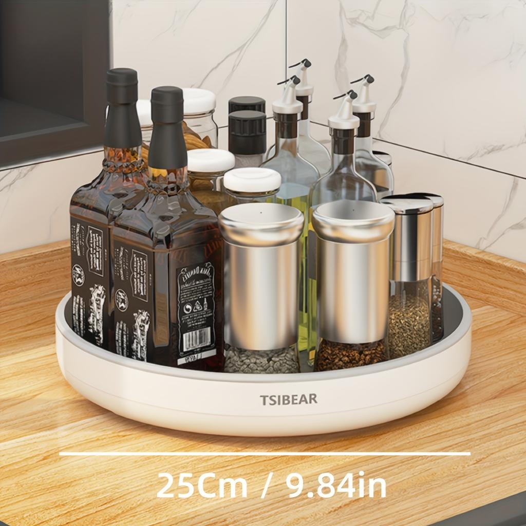 1pc Multi-Functional 360° Rotating Kitchen Organizer - Durable Plastic Countertop Storage Rack for Spices, Oils, and Fruits