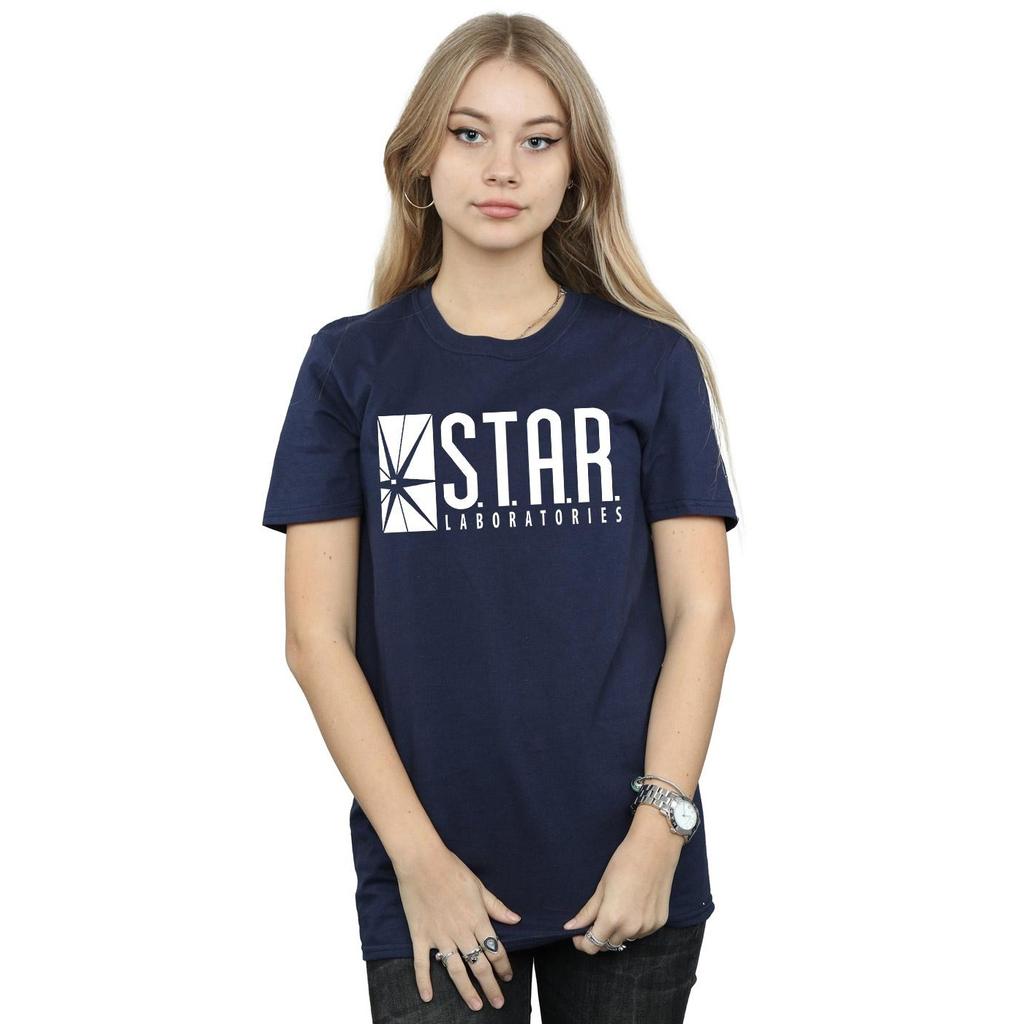 DC Comics Женская/дамская футболка бойфренда The Flash STAR Labs из хлопка