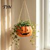Durable Resin Planter Pumpkin Shaped Hanging Plant Pot, 4.3 Inch Lightweight Flower Adjustable Modern Aesthetic Room Accents Rope Mini Pots for Indoor