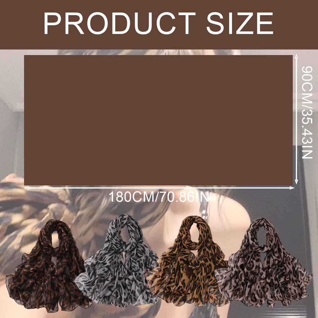 Шарф с леопардовым принтом 180 см Модный шейный платок-шаль Удобный и дышащий для женщин Для повседневной носки, вечеринок, путешествий