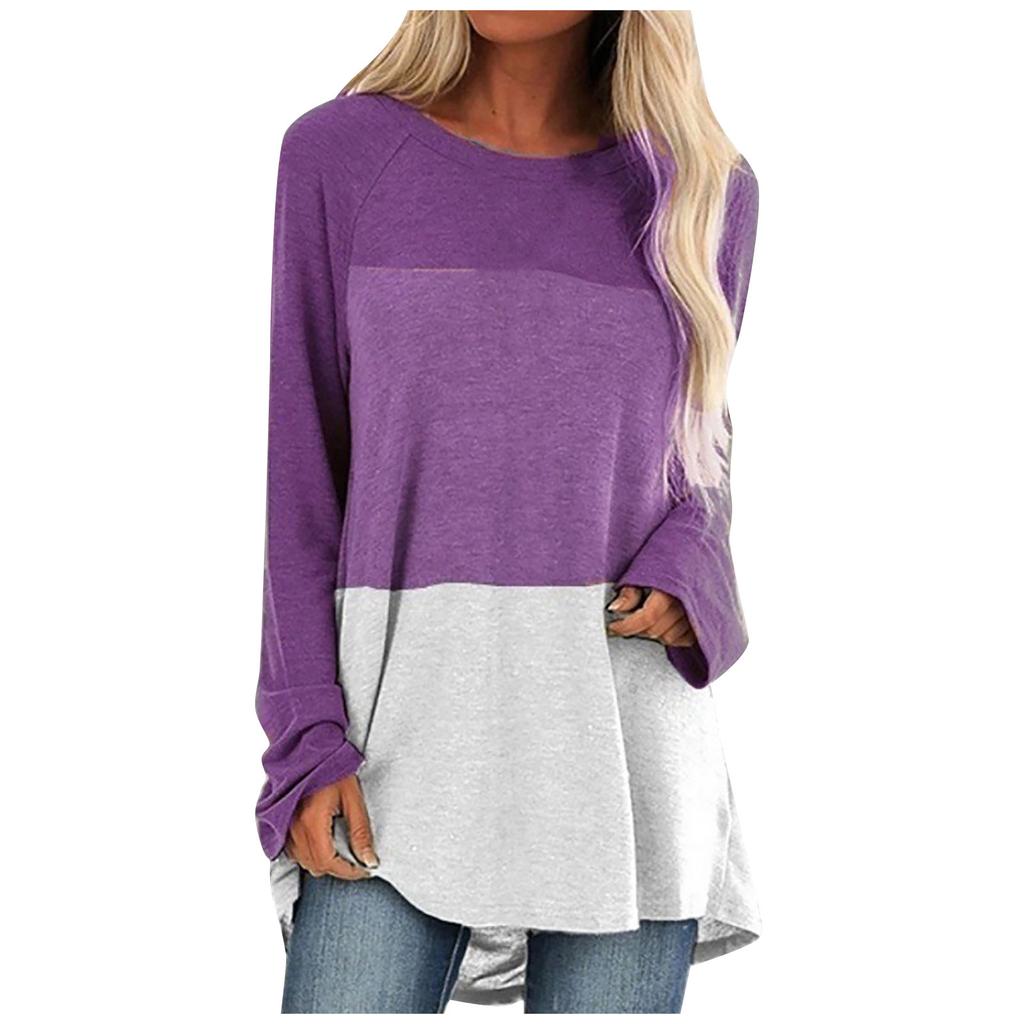 Женская повседневная модная туника с длинными рукавами и круглым вырезом, футболки, повседневная свободная блузка