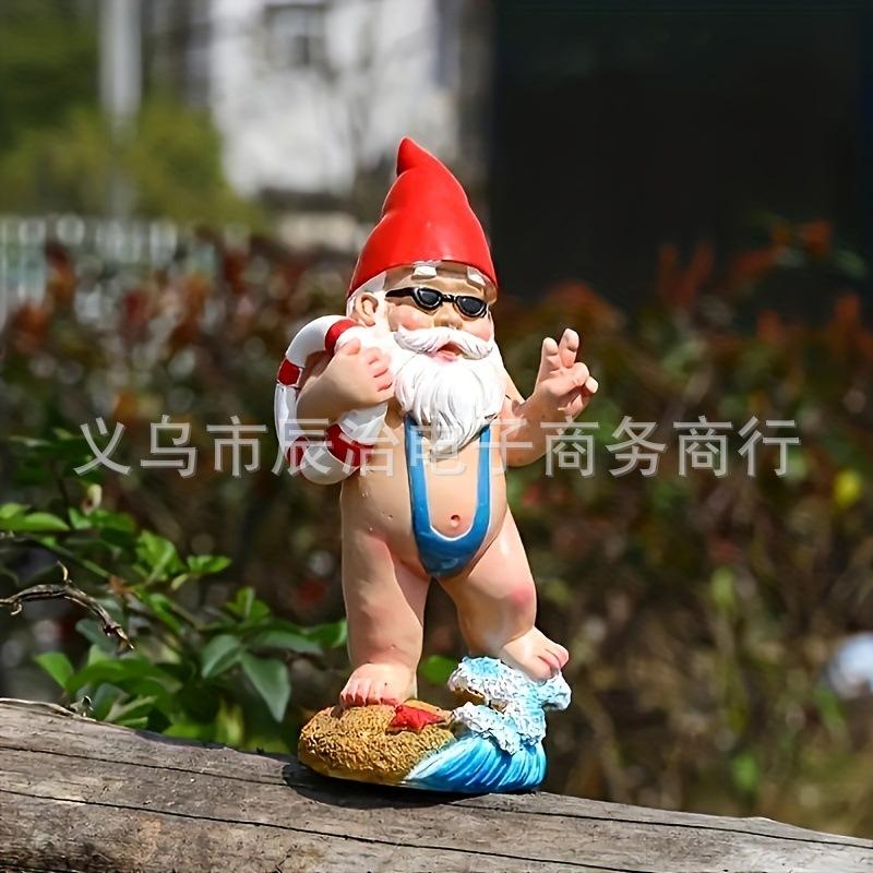 White beard swimming old man sculpture ornament outdoor courtyard garden fun gnome decorative resin crafts