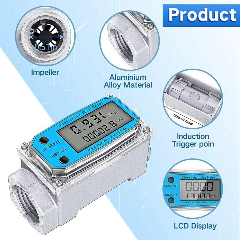 Turbine Digital Oil Meter LCD Heating Oil Flow Meter Diesel Gasoline Flow