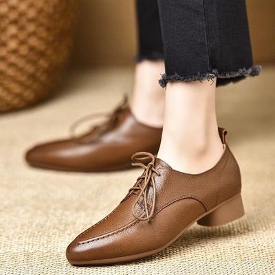 Мода 2024 Большой размер 43 Ретро Черные Туфли Офисной Леди Женские Весенне-Летние Туфли на Блочном Каблуке Винтажные Остроносые Туфли-Лодочки на Шнуровке