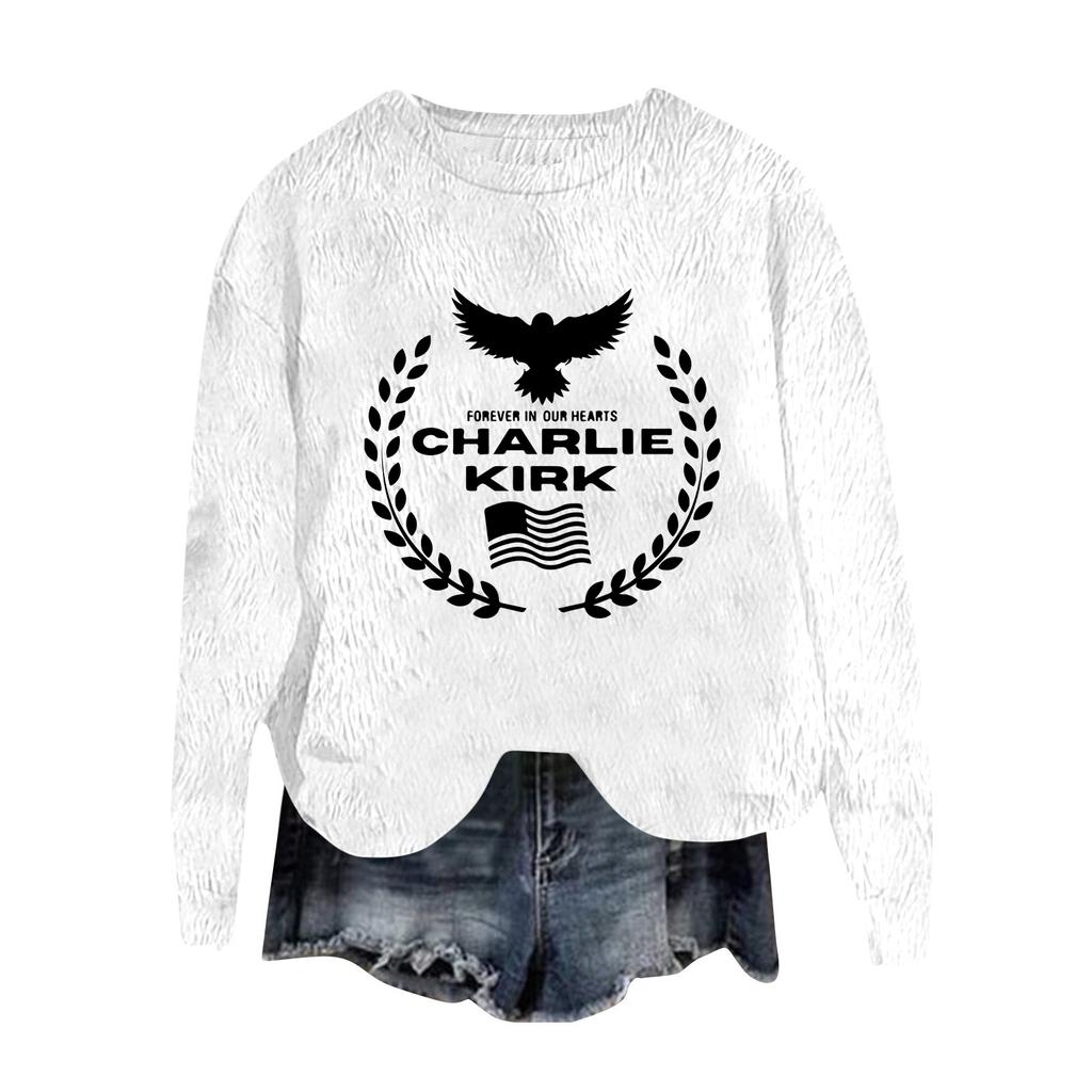 Women's Fashion Round Neck Pullover Top Long Sleeve Tee Printed Sweatshirt