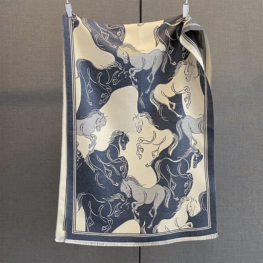 Осень и зима новый принт скачущих лошадей большой квадратный шарф женский имитация кашемира универсальный шарф высококачественная теплая шаль