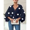 DAFIFY Women's Fashion Casual Spring Autumn Polka Dot Print Long Sleeve POLO Neck Blouses & Shirts
