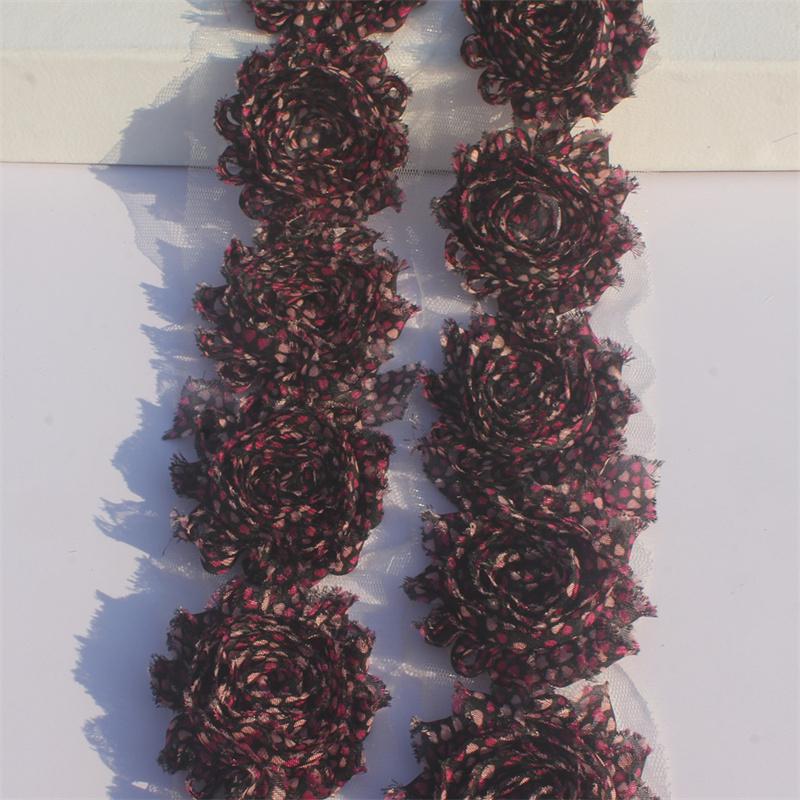 1y 2.5" Valentine's Day Printing Chiffon Shabby Flowers for DIY Making Baby Girls Romper Sandals Dress Hair Accessories