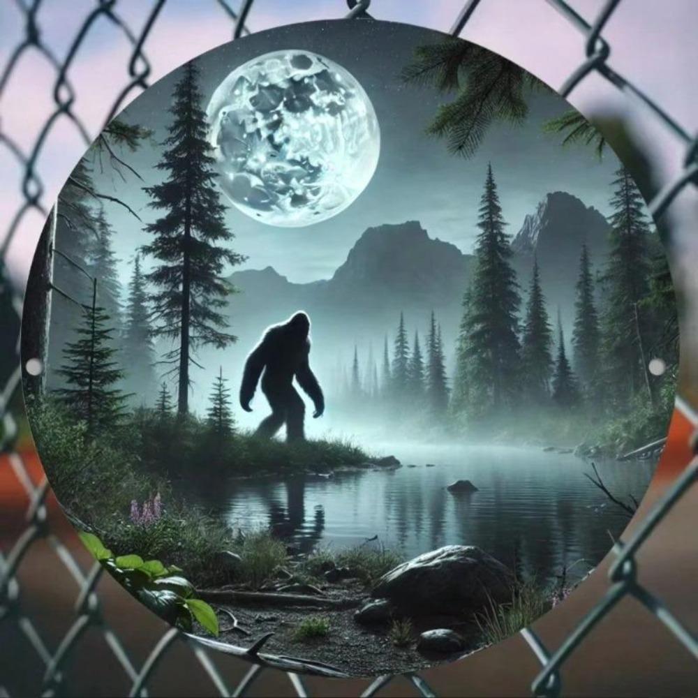 Винтажная круглая алюминиевая 2D табличка Сасквоч Лунный свет HD Печать Водонепроницаемое настенное искусство Декор