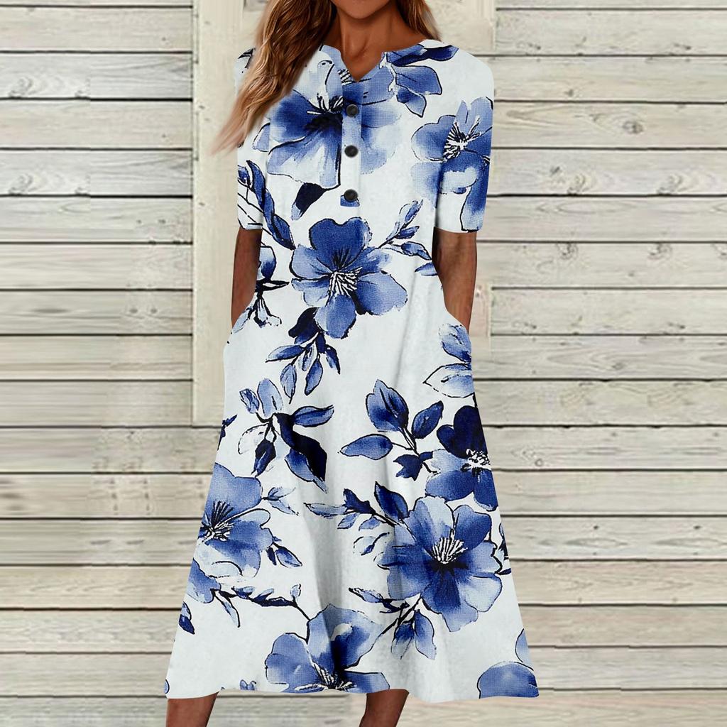 Женский летний повседневный цветочный (Градиент) Платье с коротким рукавом с принтом