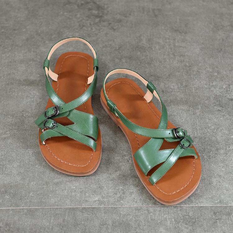 Johnature Простые сандалии на плоской подошве из натуральной кожи, модная женская обувь с пряжкой на поясе и мягкой подошвой