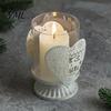 Boutique Shop Display 2Pcs Christmas Hollow Metal Candle Holder, Vintage Tabletop Tealight Lantern, Xmas Glass Lamp Elk, Tree, Star & Heart Silhouette